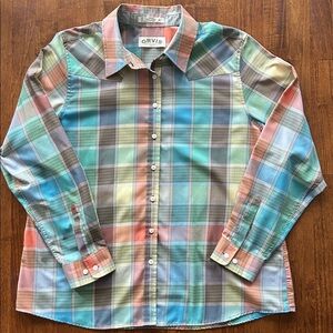 Orvis Men’s Multicolor Plaid Button-Down Shirt, Size 20 Neck Spring Preppy Style